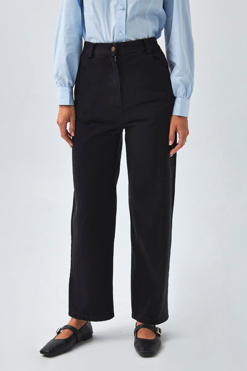 Düz Kesim Denim Pantolon Siyah