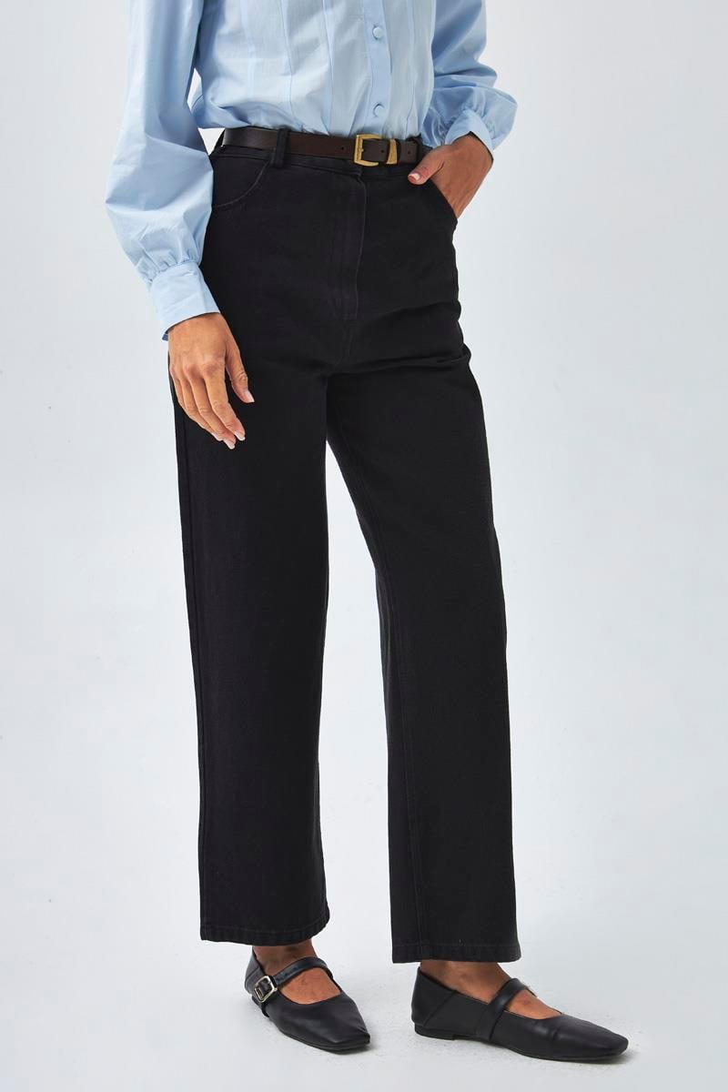 Düz Kesim Denim Pantolon Siyah