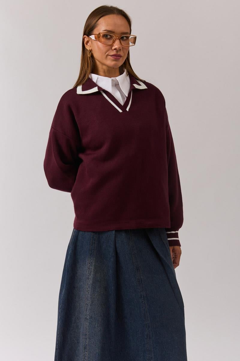 Düz Polo Kazak Bordo