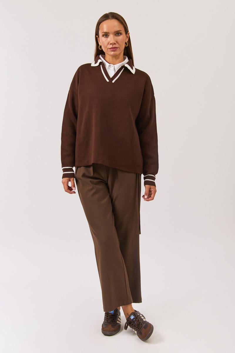 Düz Polo Kazak Kahverengi