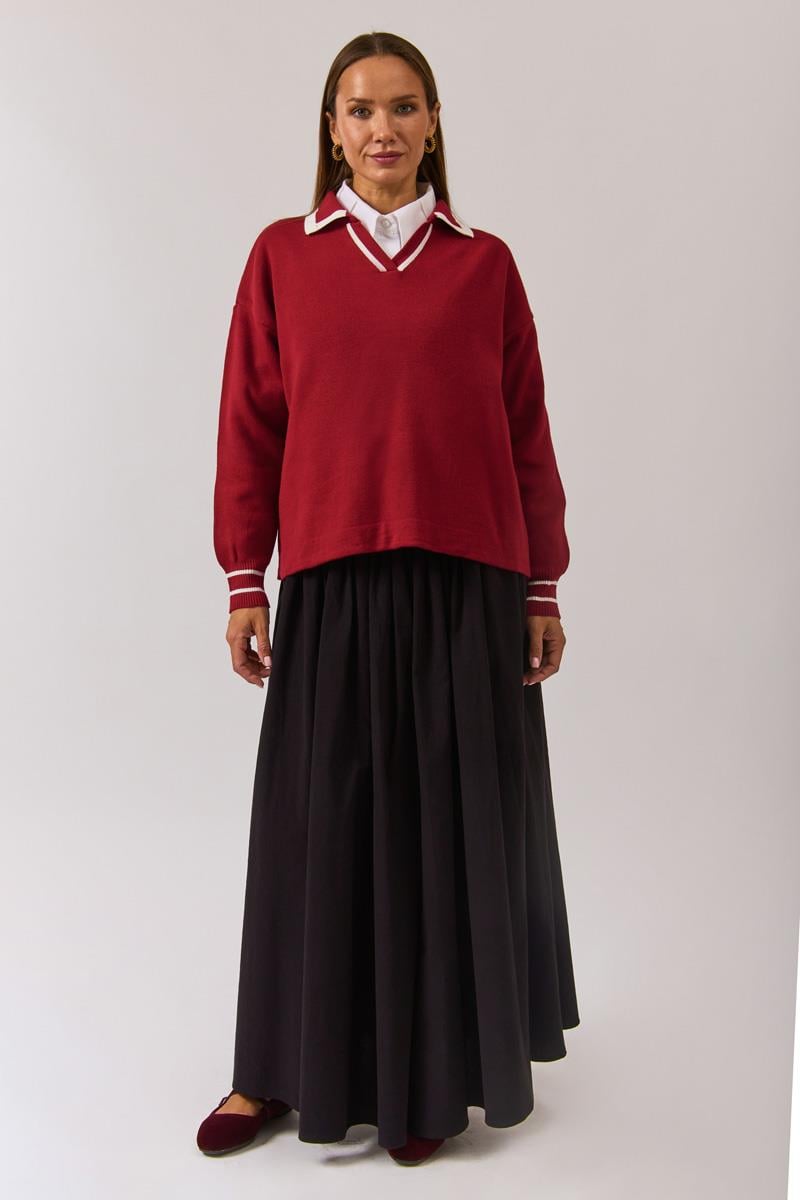 Düz Polo Kazak Kırmızı