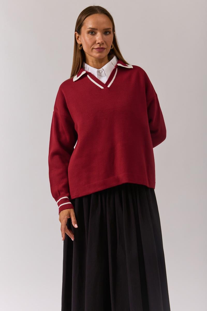 Düz Polo Kazak Kırmızı