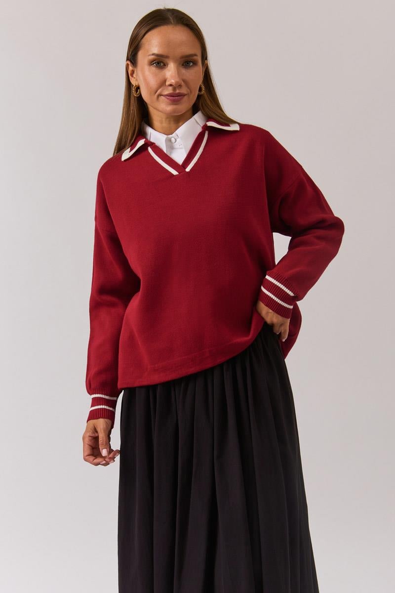 Düz Polo Kazak Kırmızı