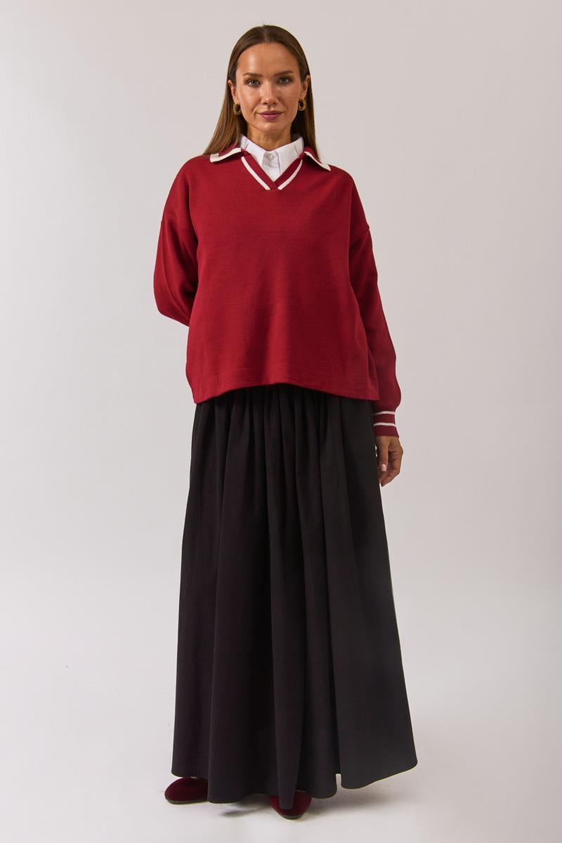 Düz Polo Kazak Kırmızı