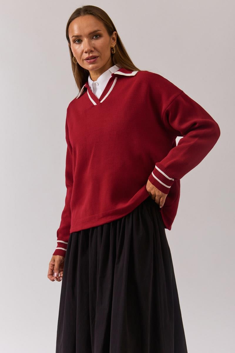 Düz Polo Kazak Kırmızı