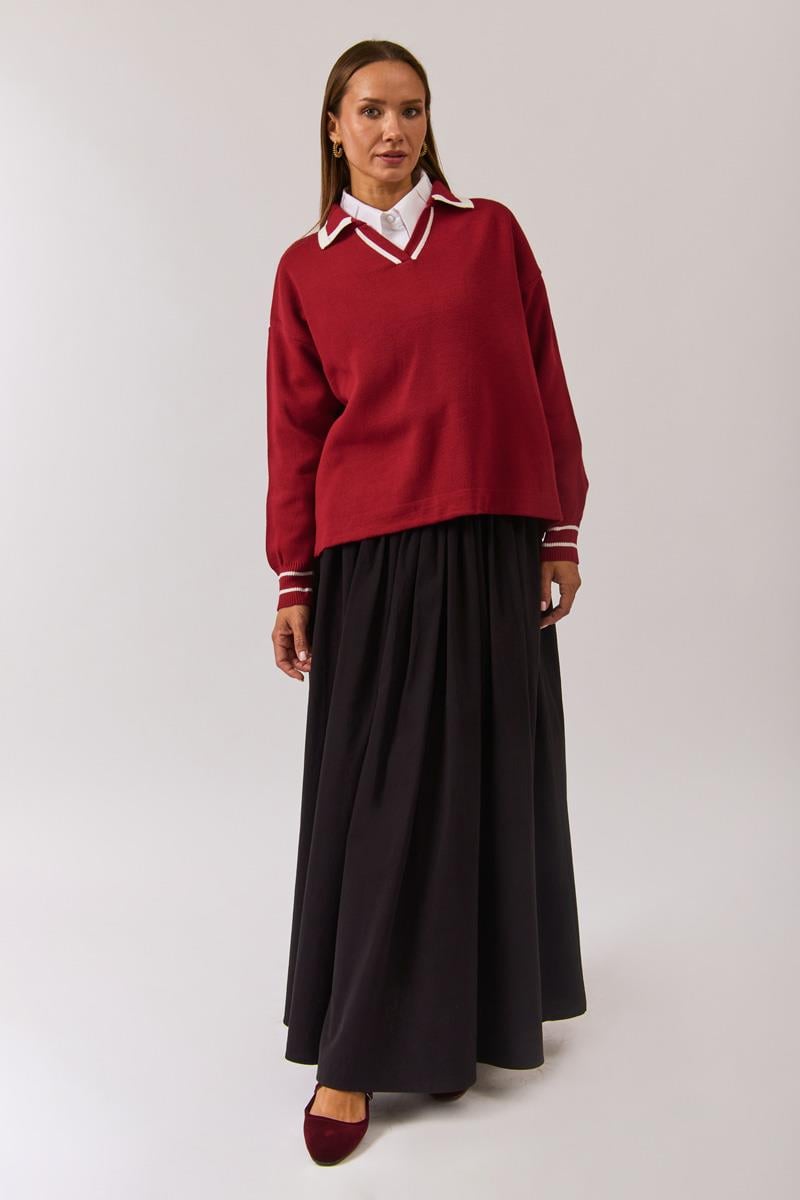 Düz Polo Kazak Kırmızı