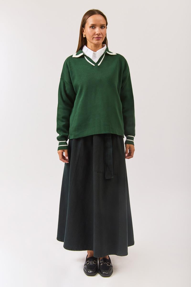 Düz Polo Kazak Nefti Yeşili