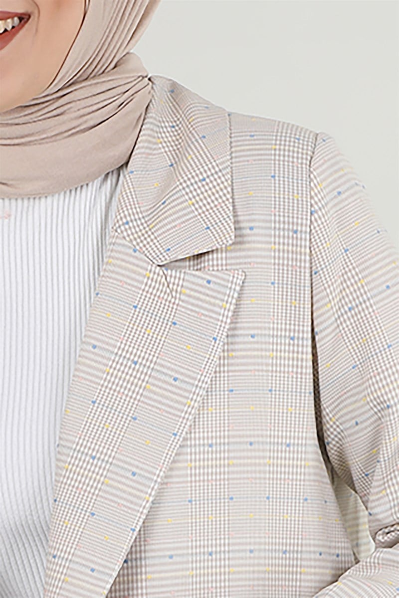 Ekose Blazer Ceket Bej