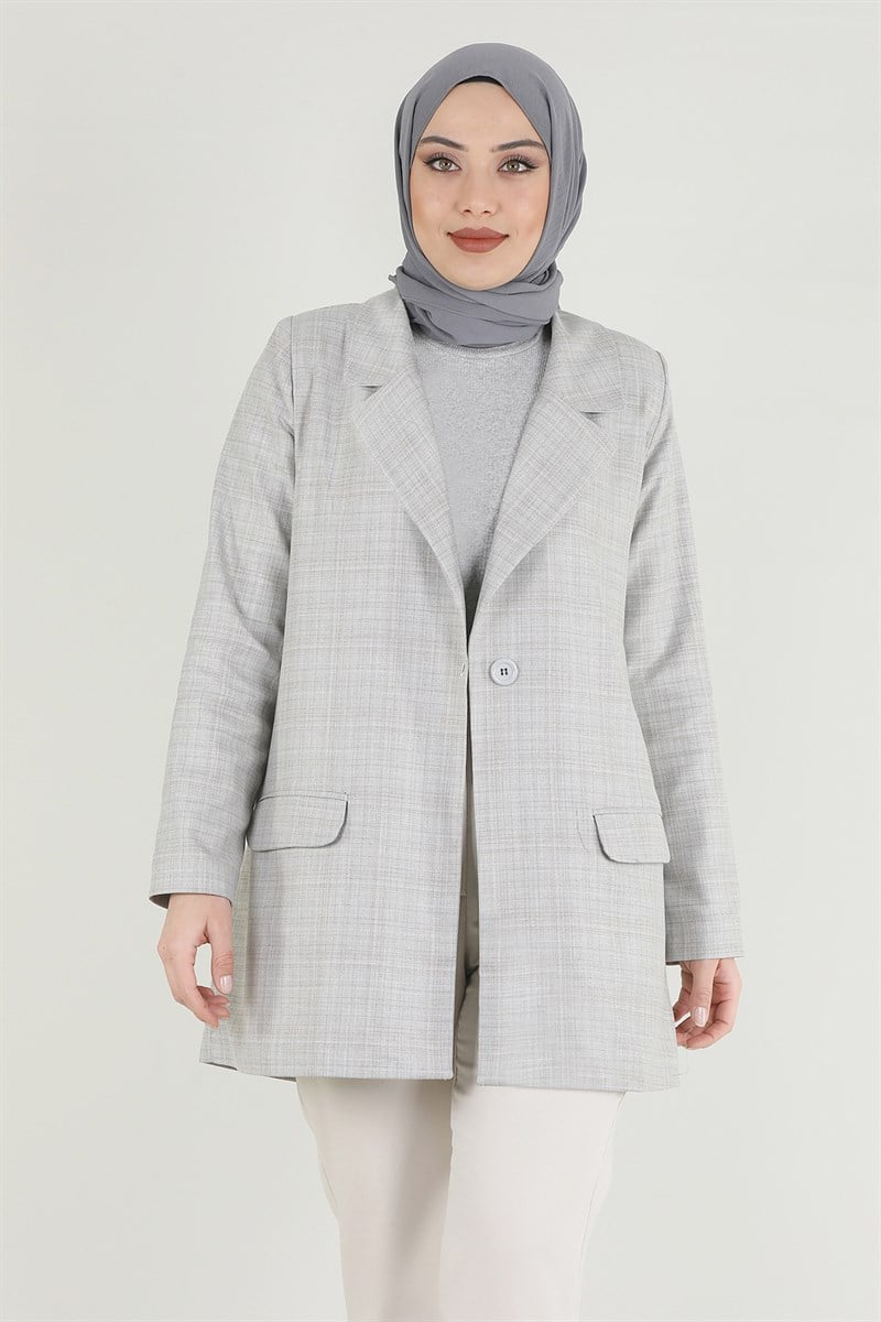 Ekose Blazer Ceket Gri