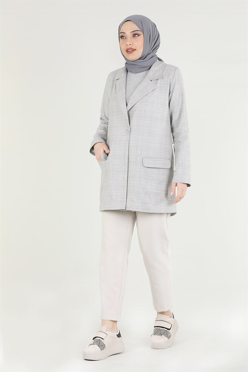Ekose Blazer Ceket Gri