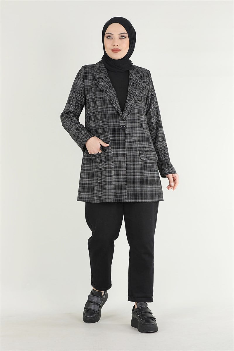 Ekose Blazer Ceket Siyah