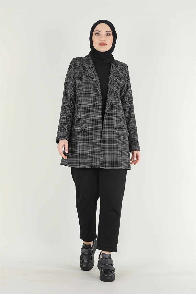 Ekose Blazer Ceket Siyah