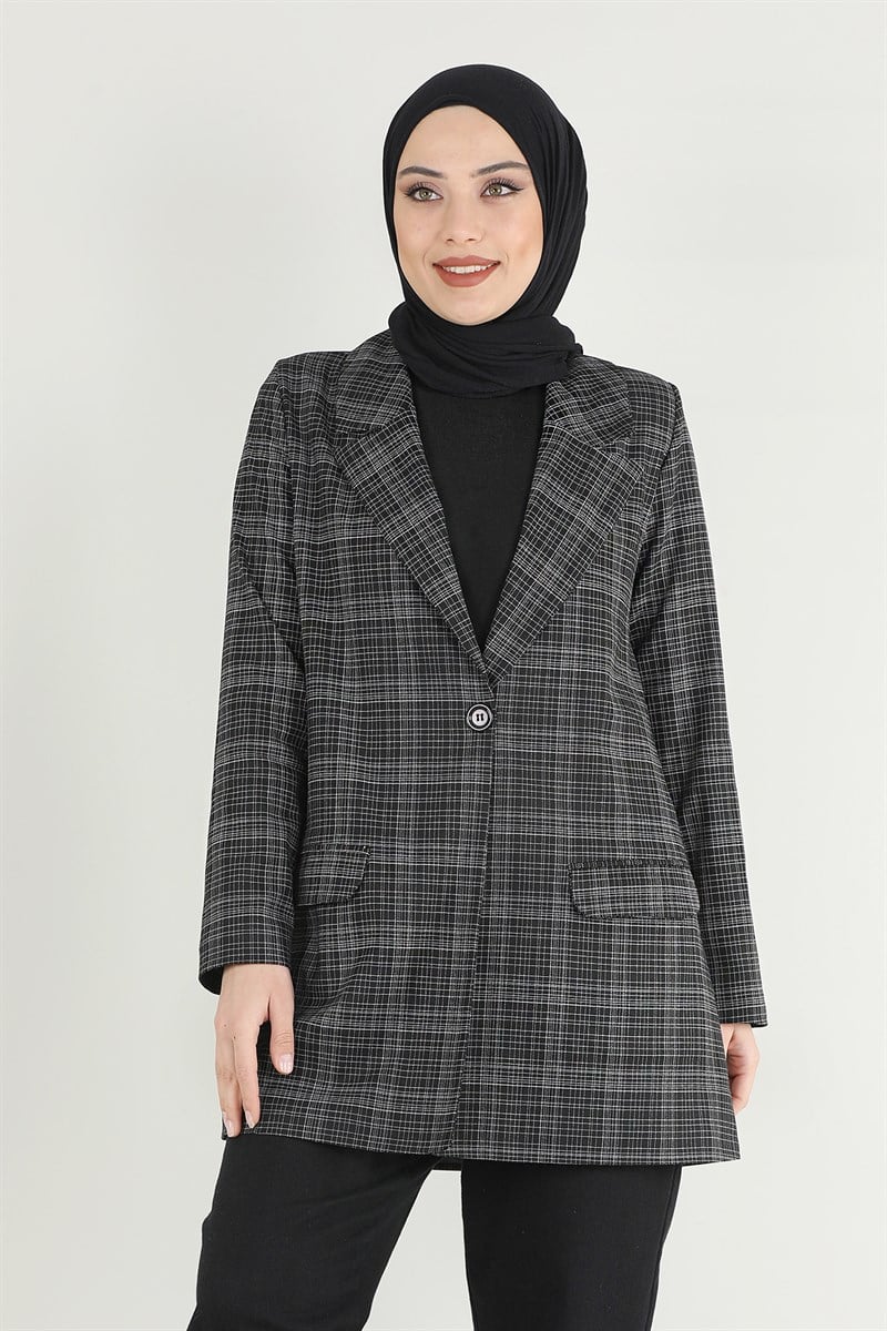 Ekose Blazer Ceket Siyah
