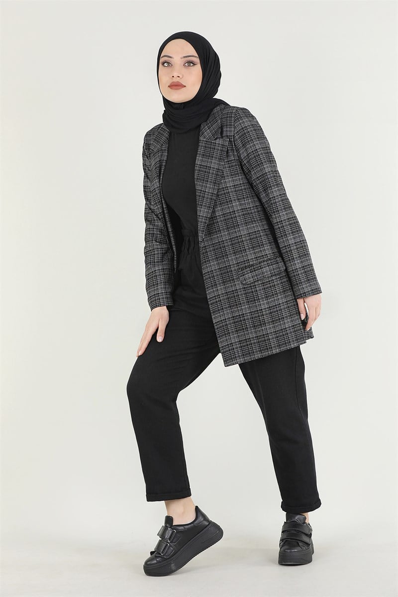 Ekose Blazer Ceket Siyah