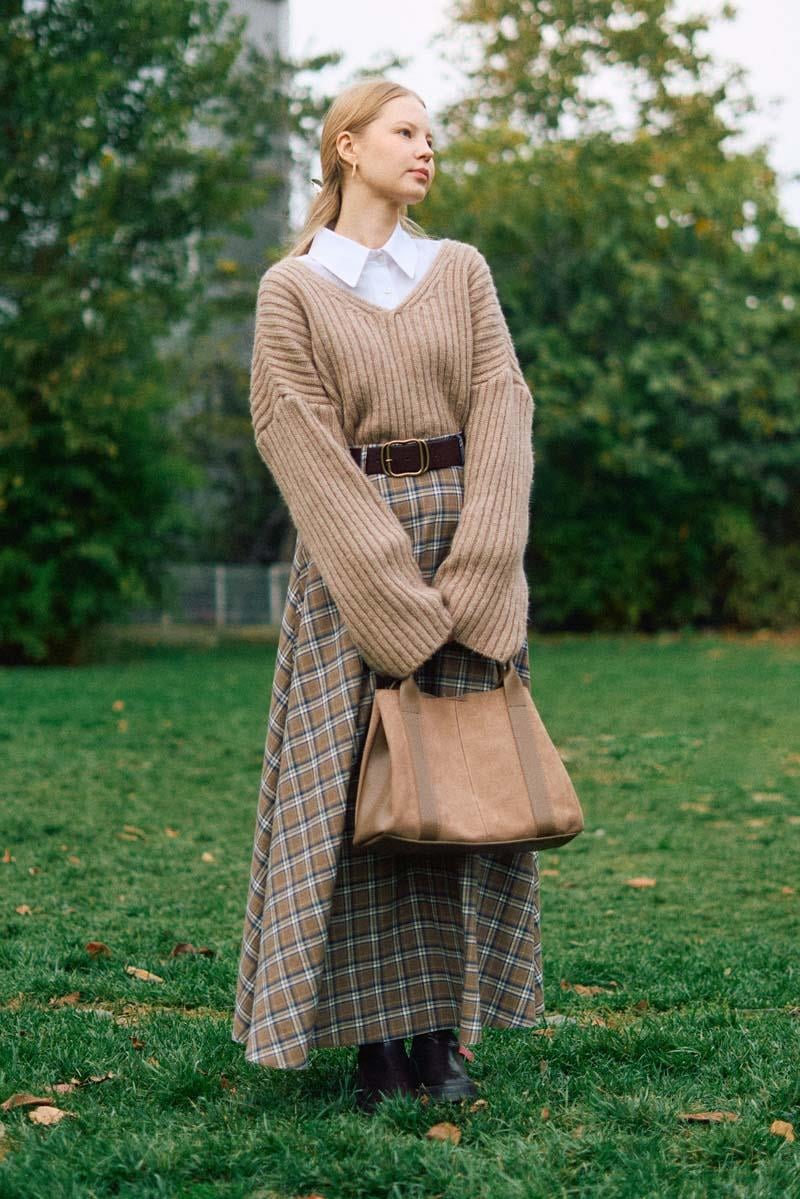 Ekose Desenli A Kesim Etek Vizon