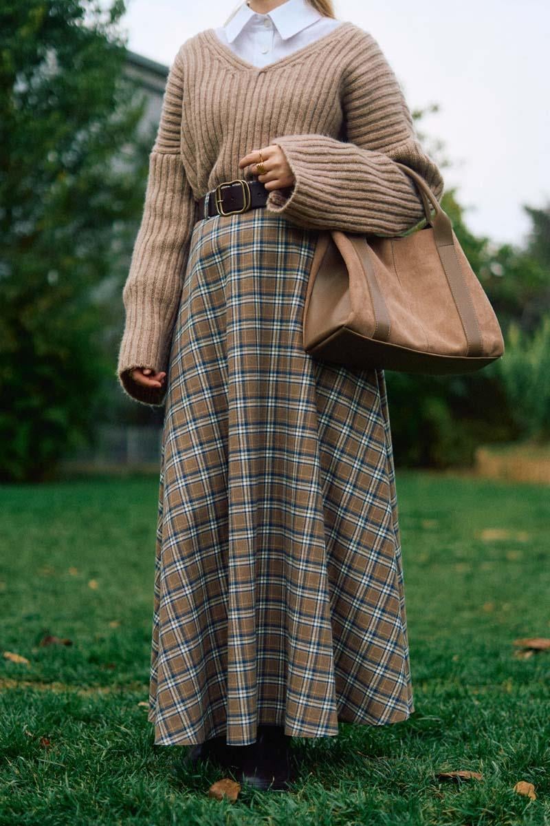 Ekose Desenli A Kesim Etek Vizon