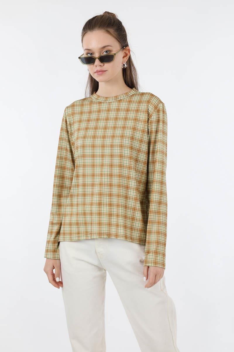 Ekose Desenli Body Camel