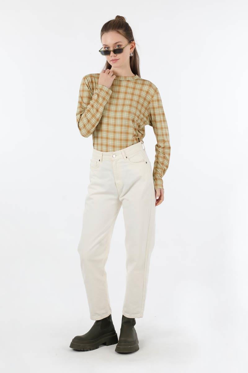 Ekose Desenli Body Camel