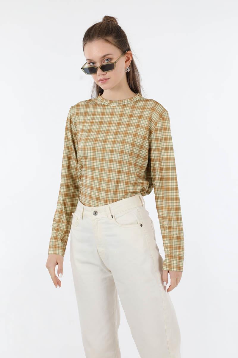 Ekose Desenli Body Camel