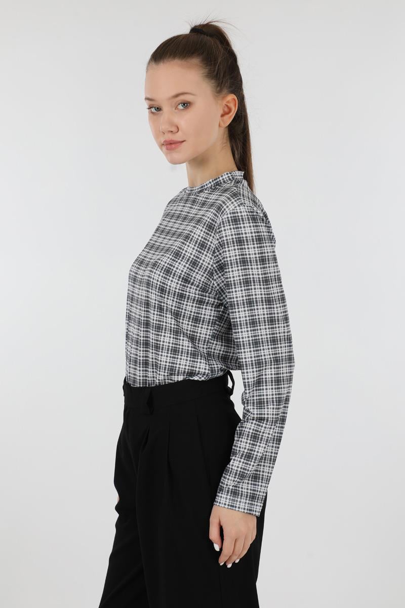 Ekose Desenli Body Siyah