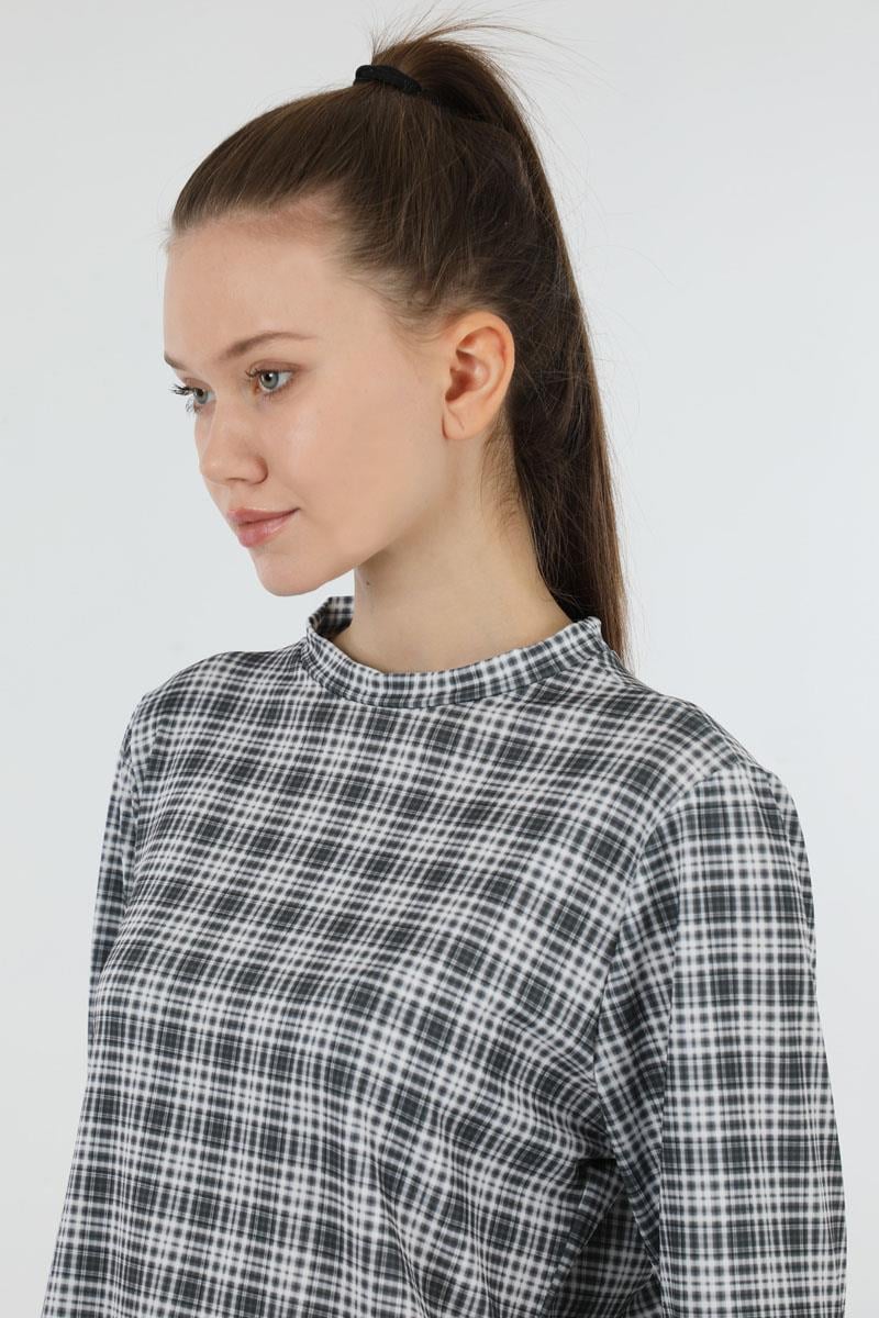 Ekose Desenli Body Siyah