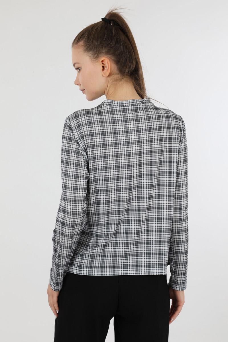 Ekose Desenli Body Siyah