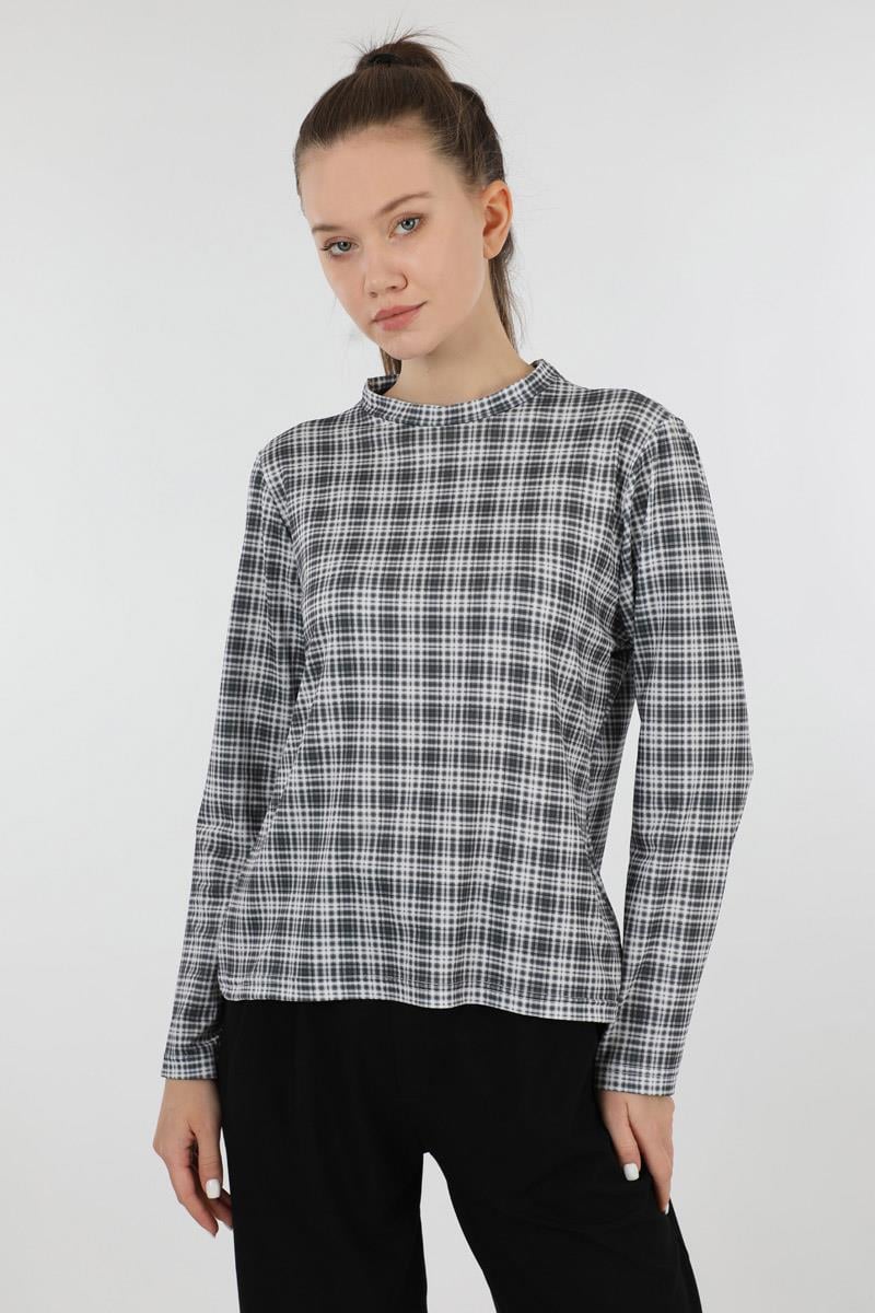 Ekose Desenli Body Siyah