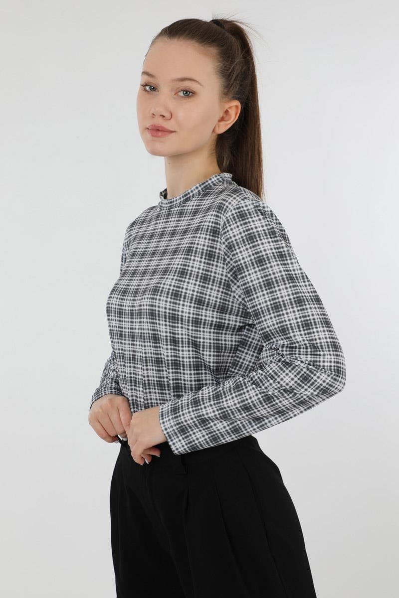 Ekose Desenli Body Siyah