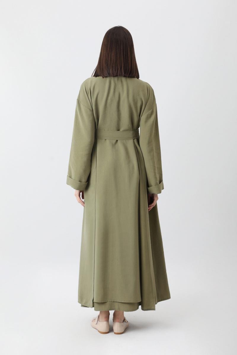 Elbisesi Düğmeli Abaya Takım Haki