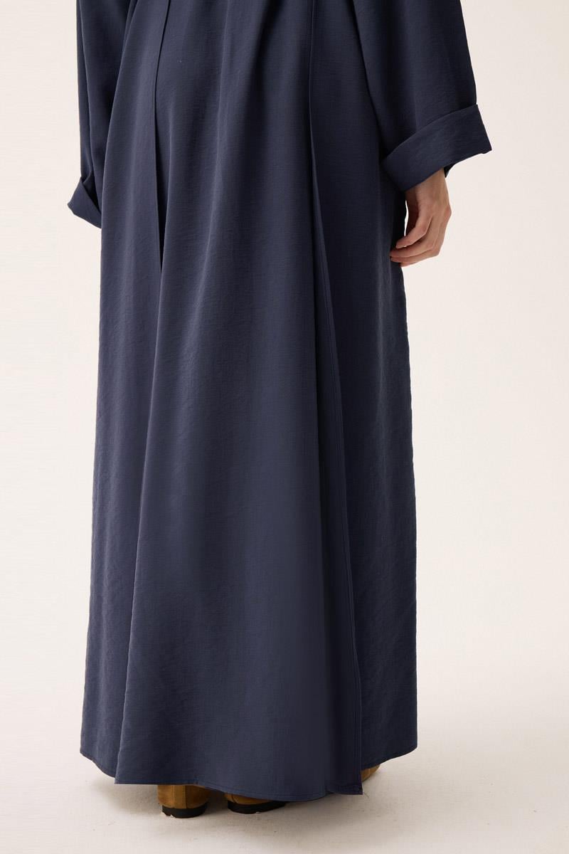 Elbisesi Düğmeli Abaya Takım Lacivert