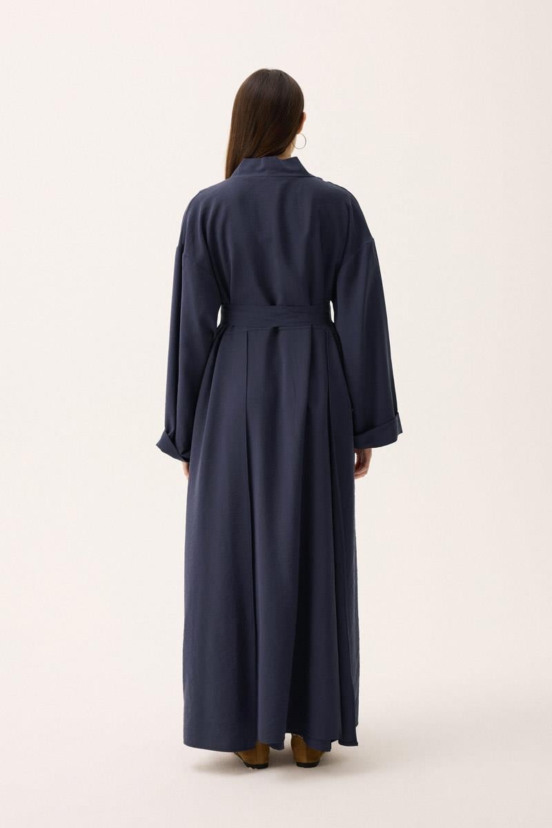 Elbisesi Düğmeli Abaya Takım Lacivert