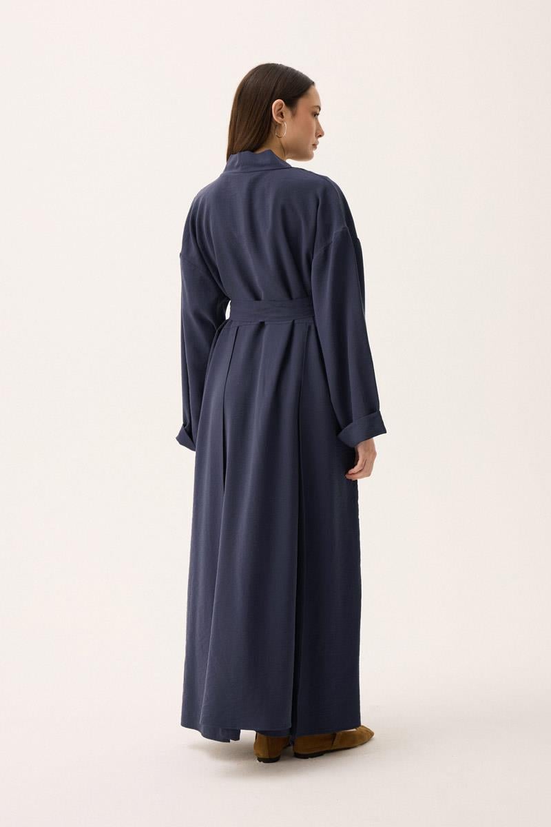 Elbisesi Düğmeli Abaya Takım Lacivert
