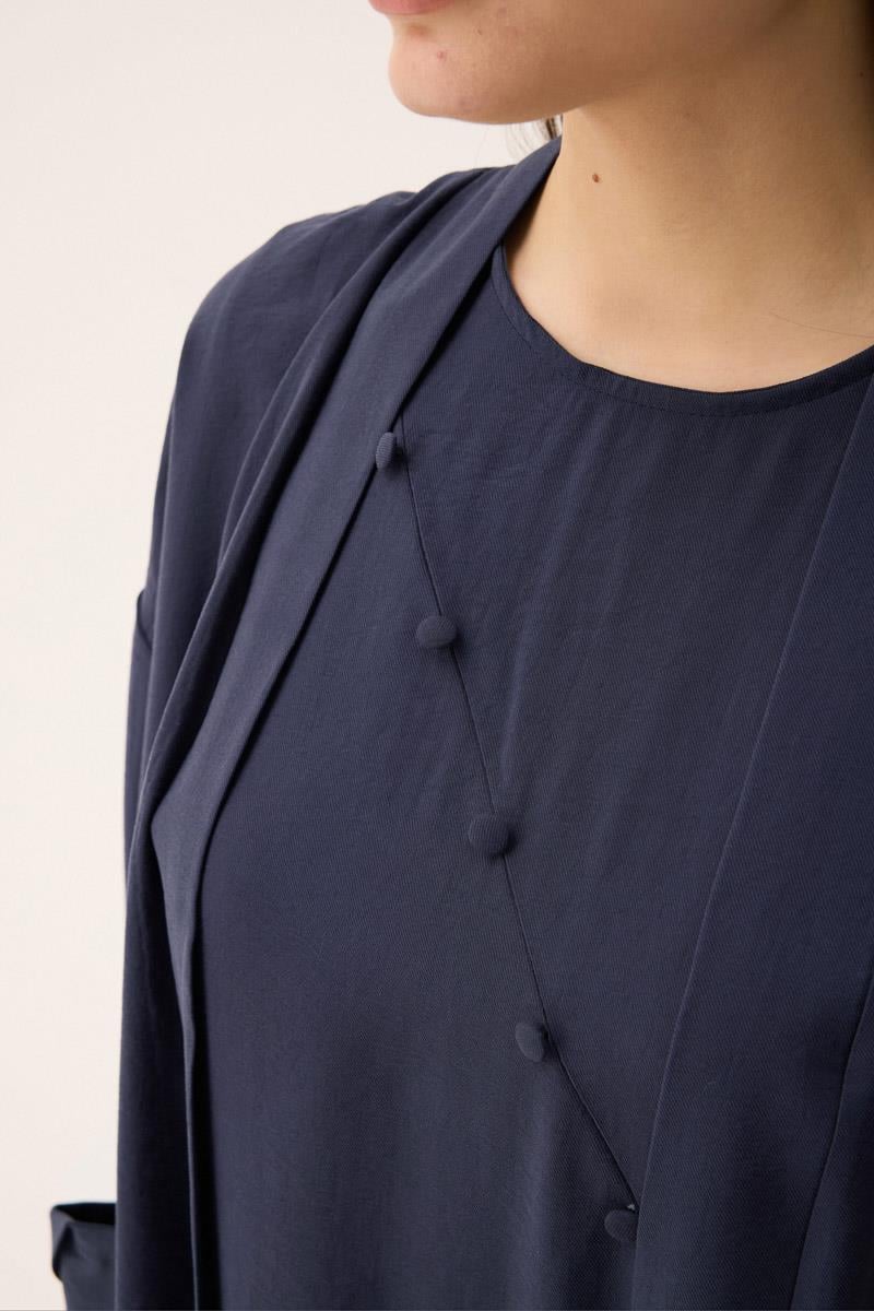 Elbisesi Düğmeli Abaya Takım Lacivert