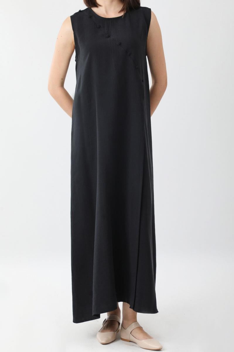 Elbisesi Düğmeli Abaya Takım Siyah