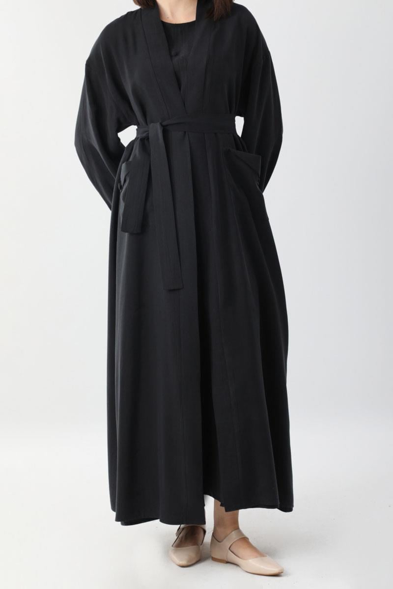 Elbisesi Düğmeli Abaya Takım Siyah