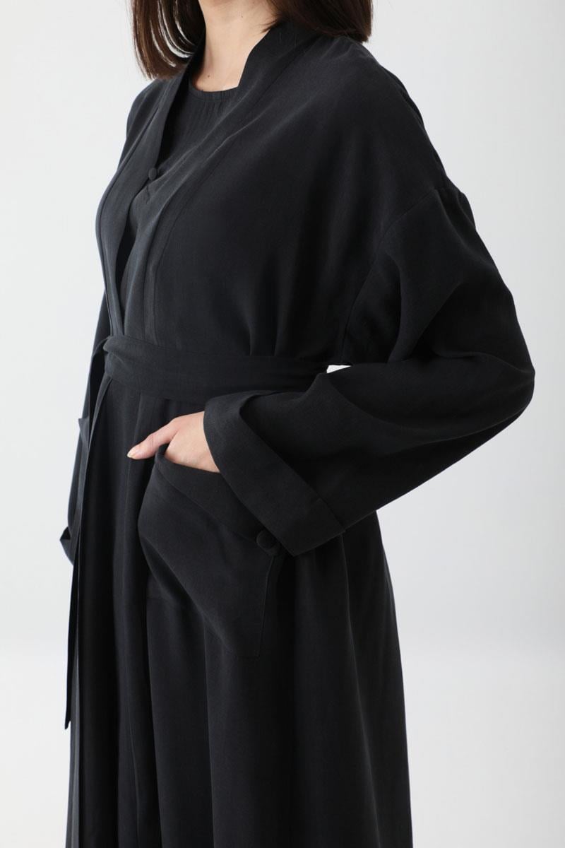Elbisesi Düğmeli Abaya Takım Siyah