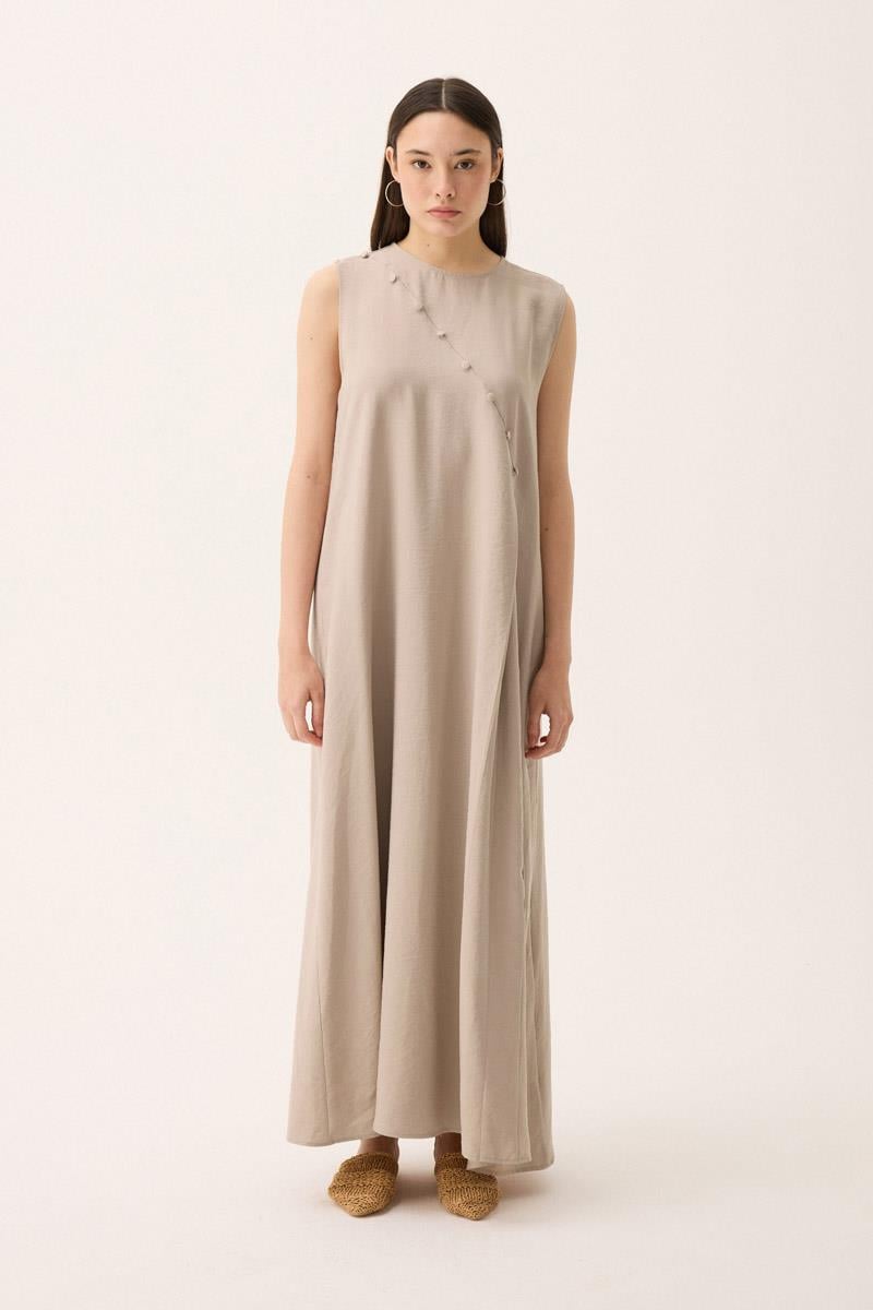 Elbisesi Düğmeli Abaya Takım Taş