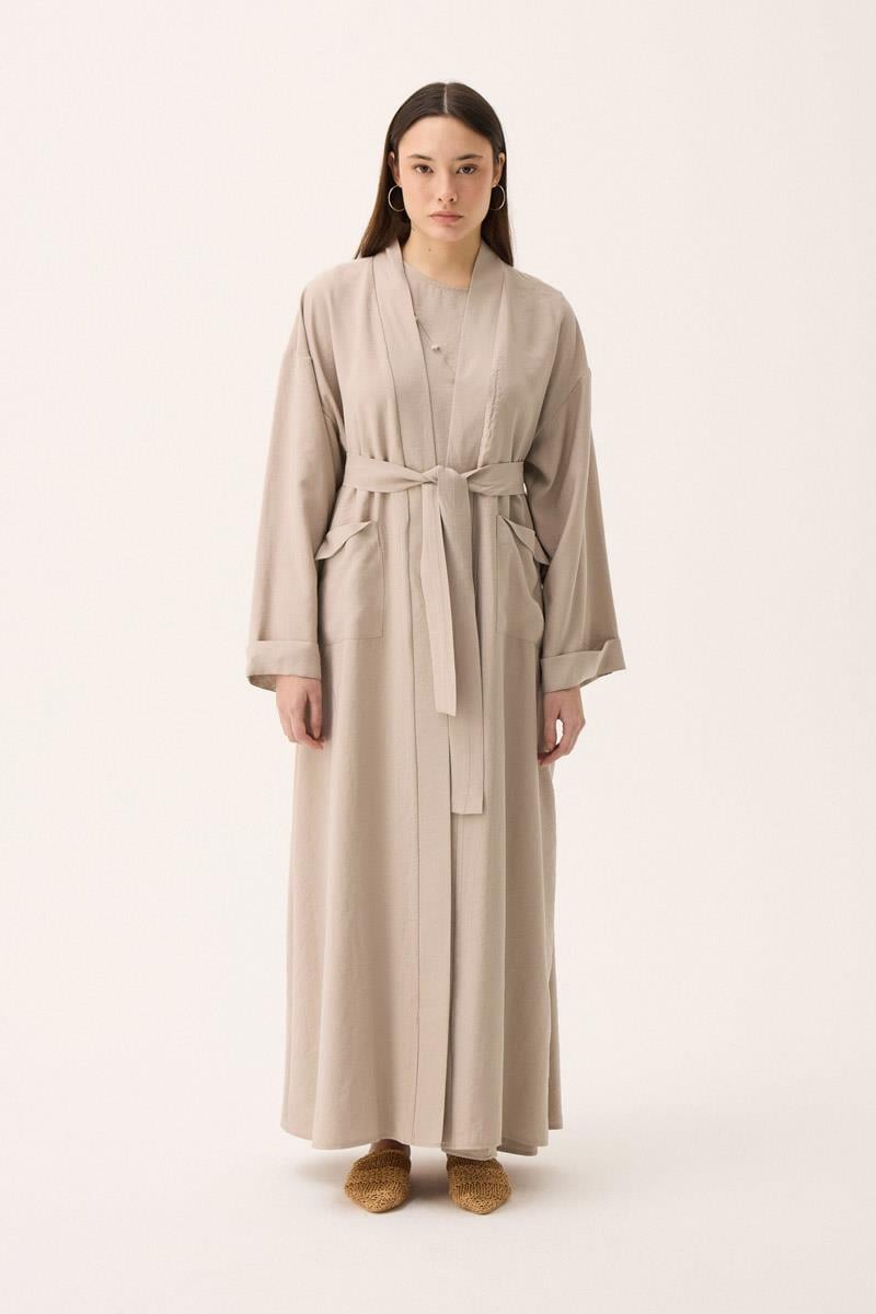 Elbisesi Düğmeli Abaya Takım Taş