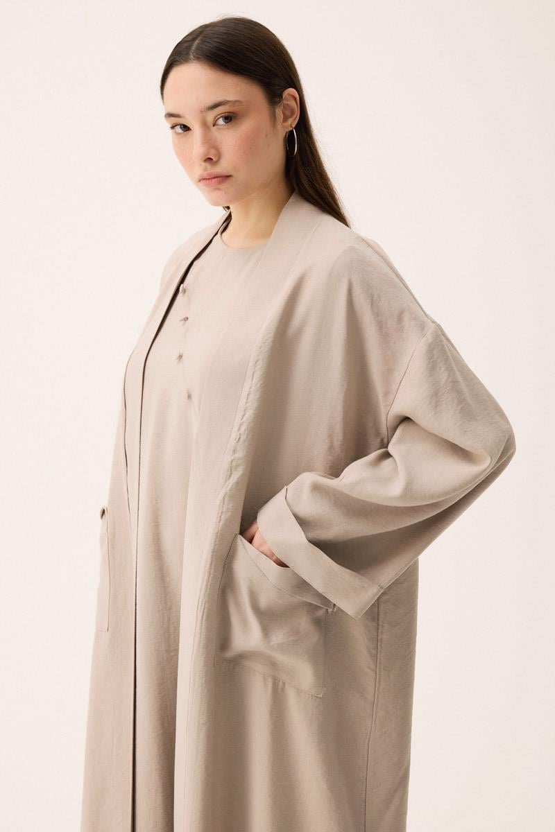 Elbisesi Düğmeli Abaya Takım Taş