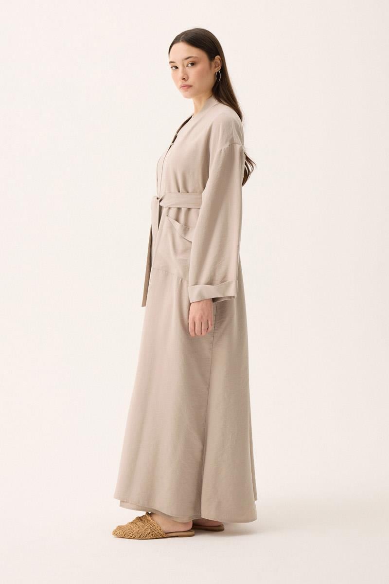 Elbisesi Düğmeli Abaya Takım Taş