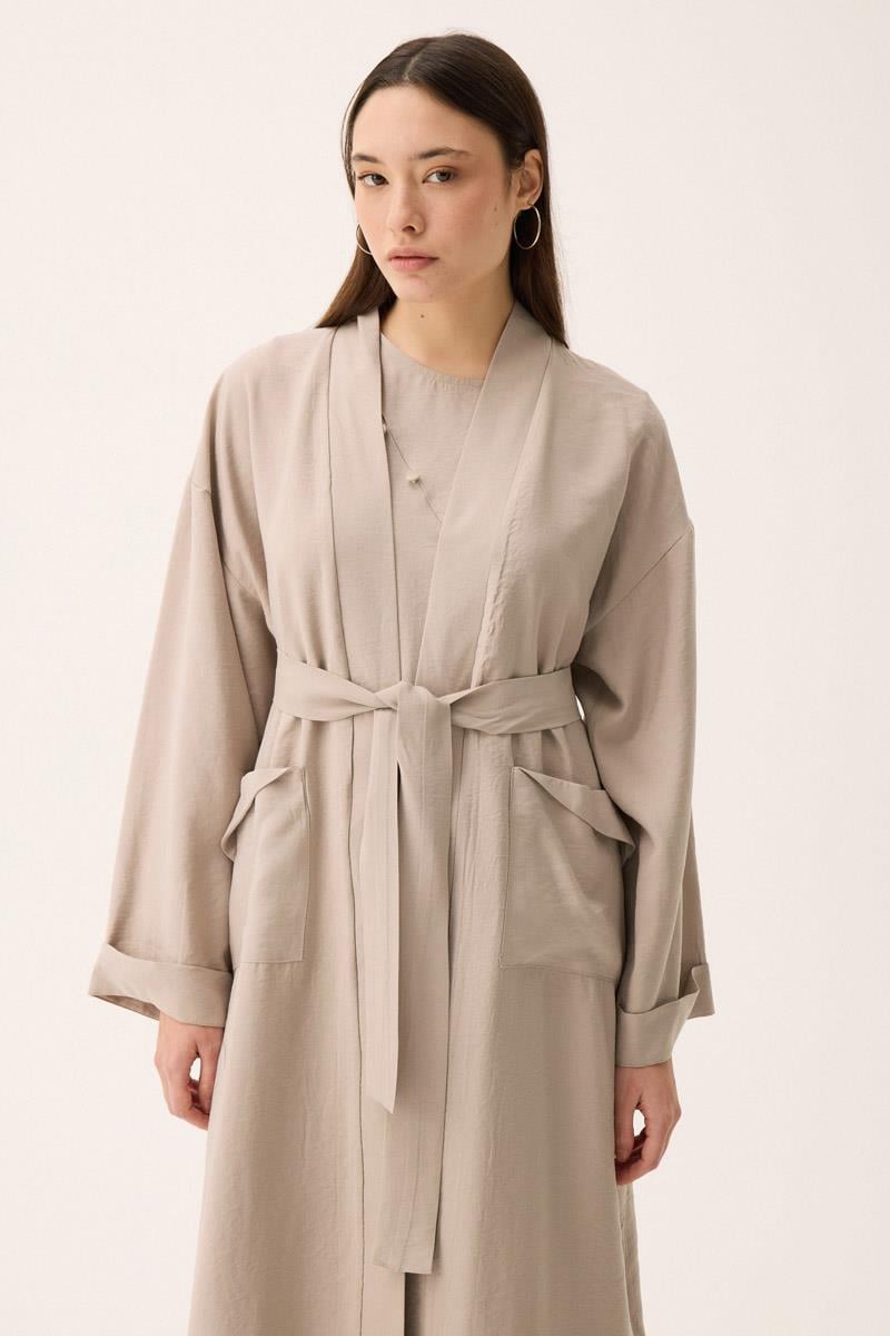 Elbisesi Düğmeli Abaya Takım Taş