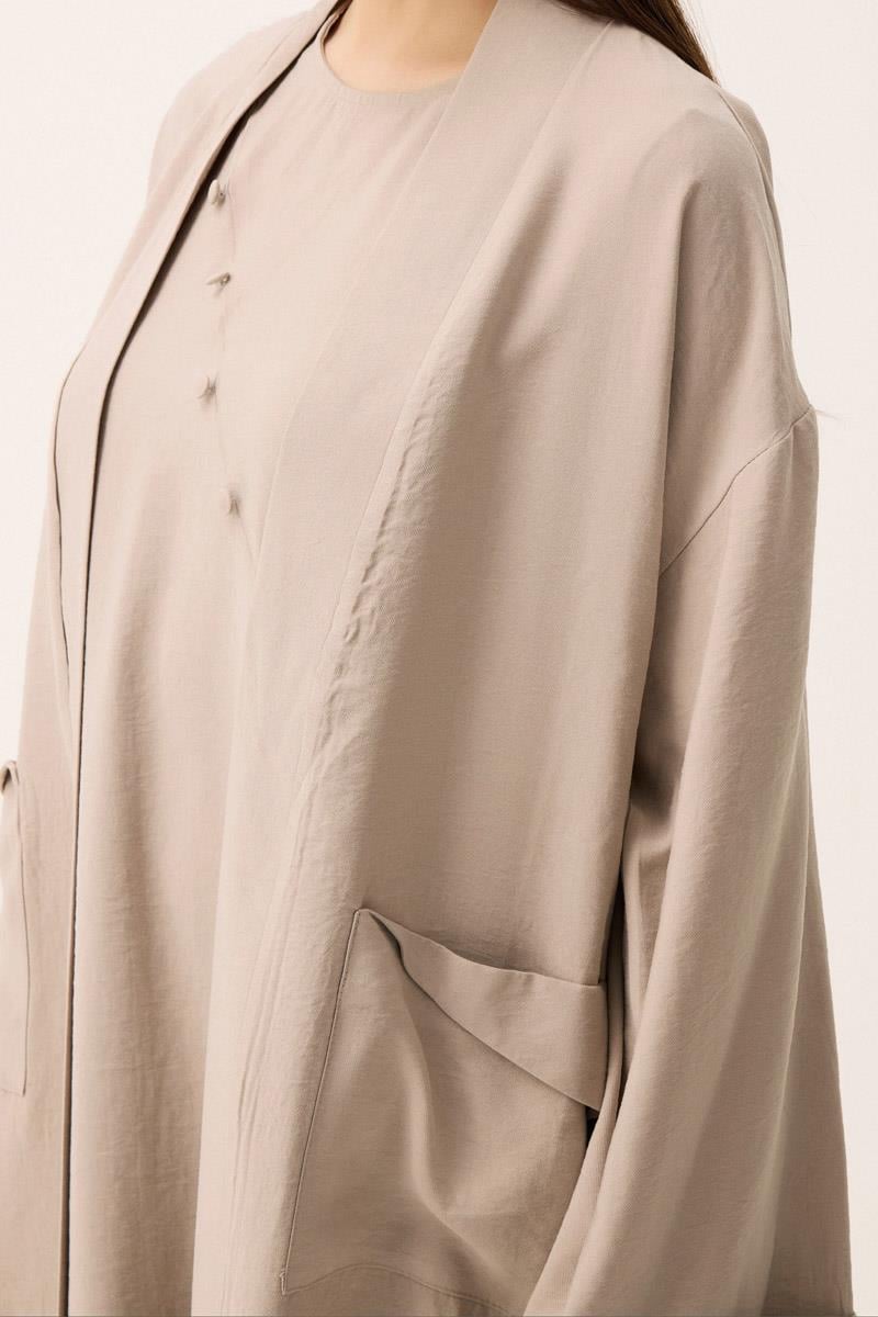 Elbisesi Düğmeli Abaya Takım Taş