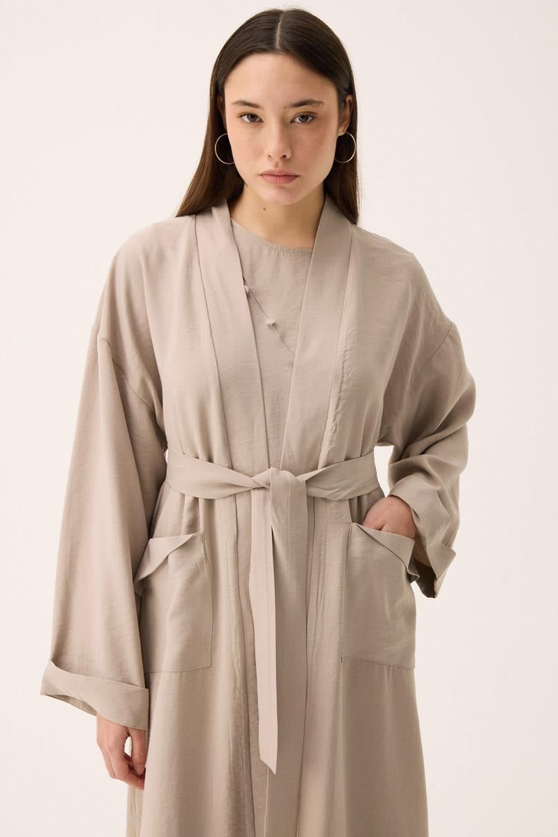 Elbisesi Düğmeli Abaya Takım Taş