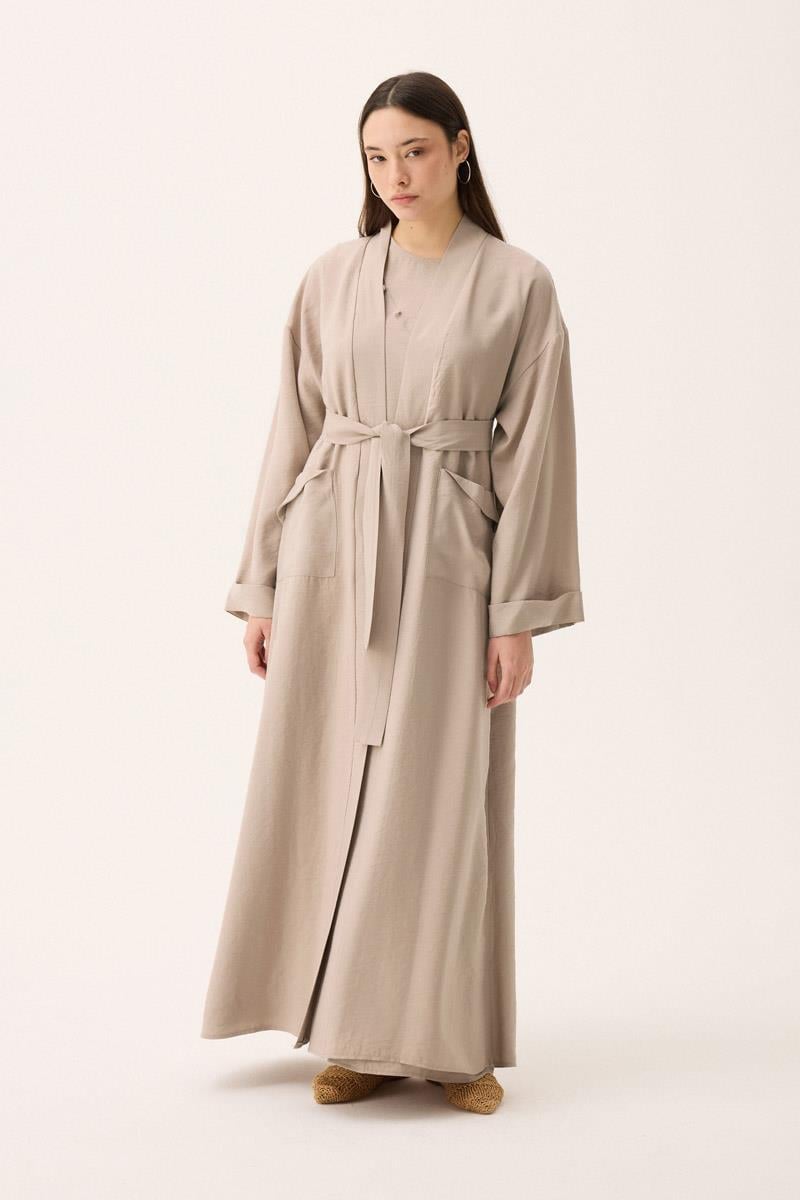 Elbisesi Düğmeli Abaya Takım Taş