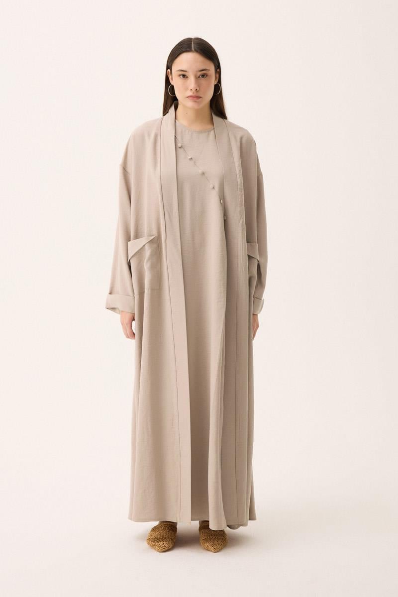 Elbisesi Düğmeli Abaya Takım Taş