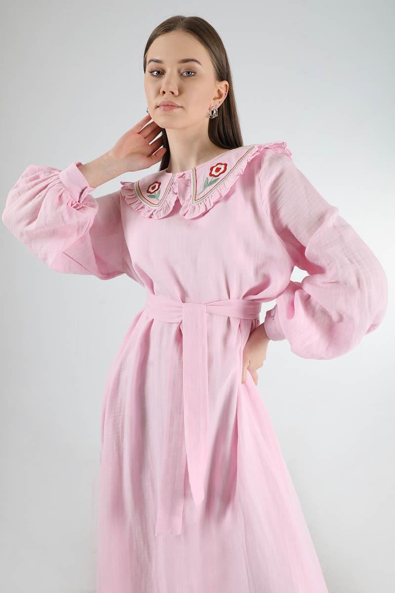 Fırfırlı Bebe Yaka Elbise Pembe