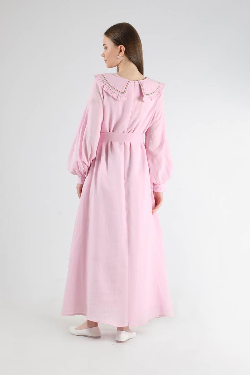 Fırfırlı Bebe Yaka Elbise Pembe