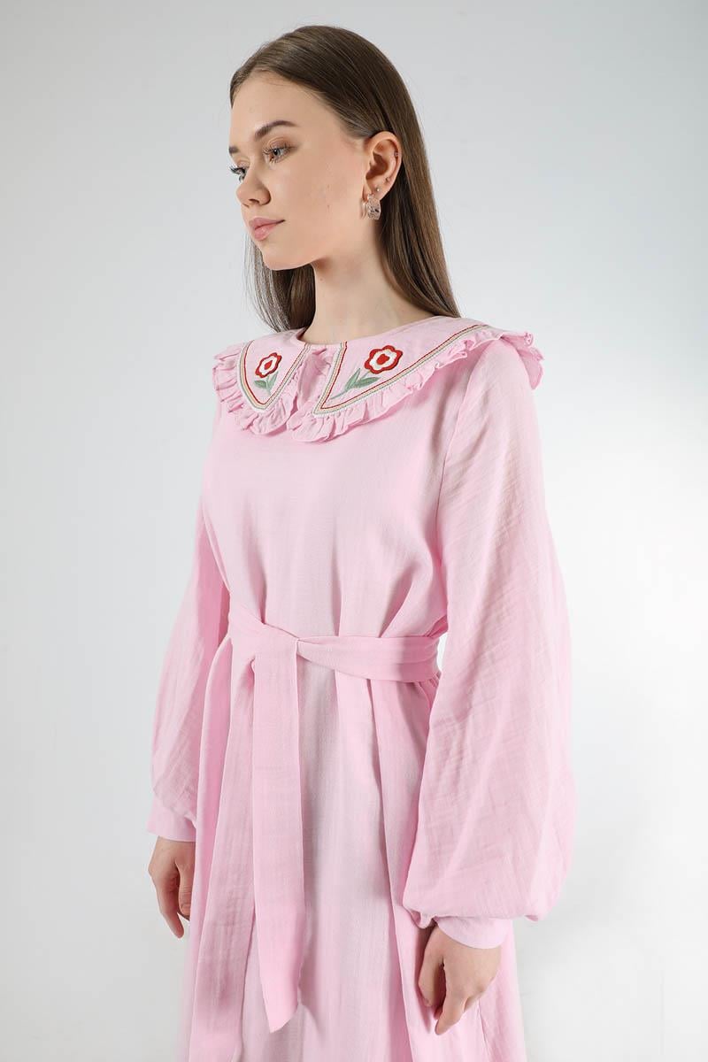 Fırfırlı Bebe Yaka Elbise Pembe