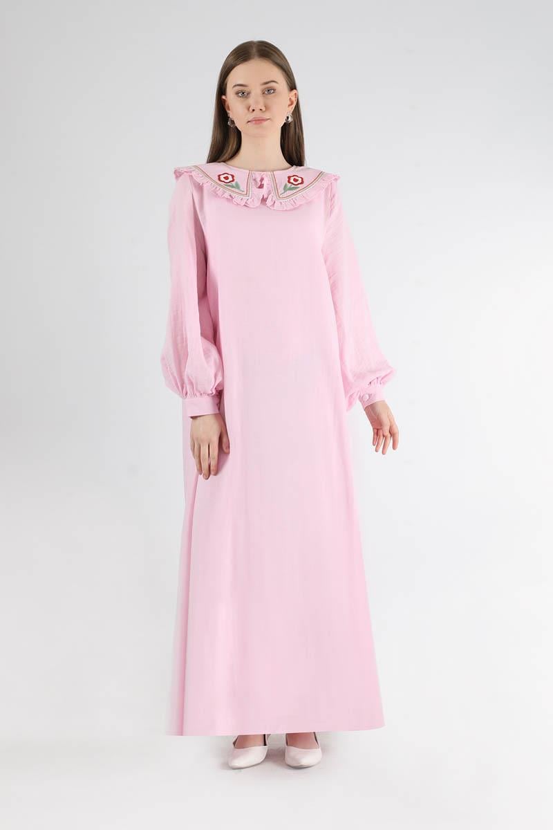 Fırfırlı Bebe Yaka Elbise Pembe