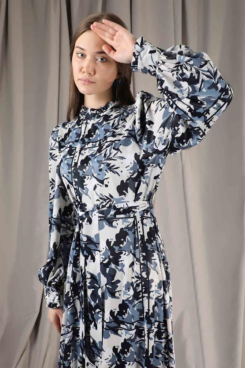 Flora Desen Çiçekli Elbise Siyah